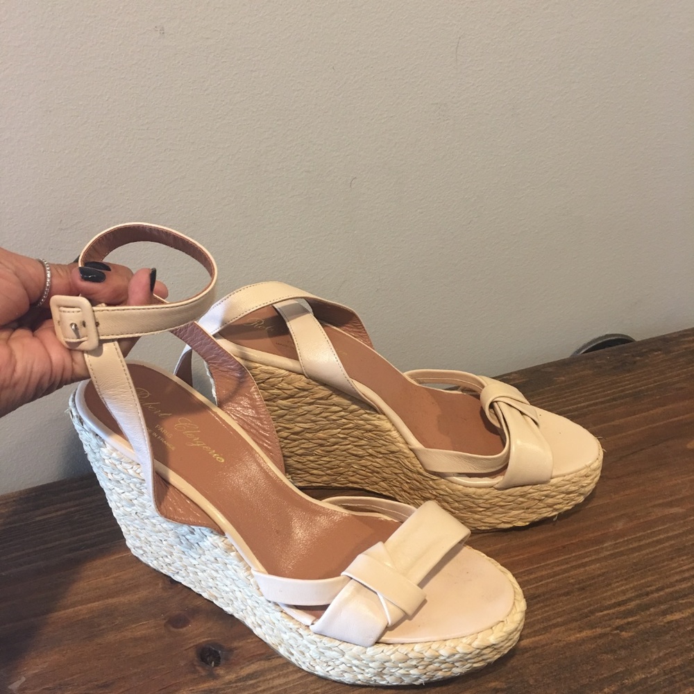 Robert Clergerie Leather Blush Pink Wedge Sandals